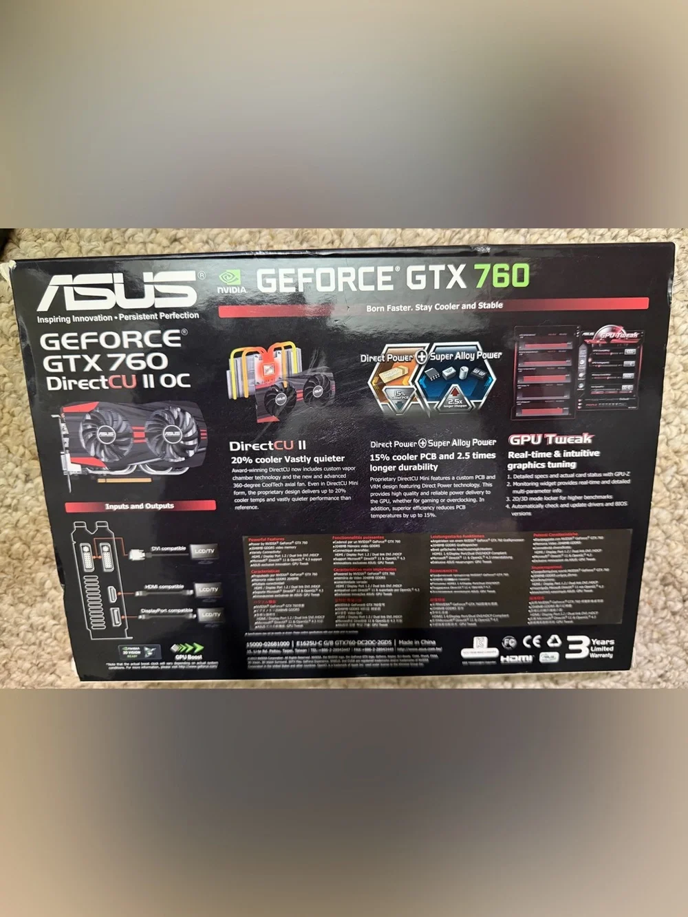 ASUS GTX 760 DirectCU II OC 2GB Graphics Card GTX760-DC2OC-2GD5 Open Box